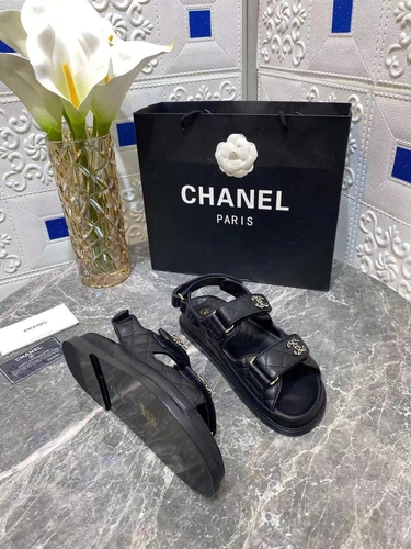 Сандалии женские кожаные Chanel черные премиум-люкс коллекция 2021-2022 фото-7