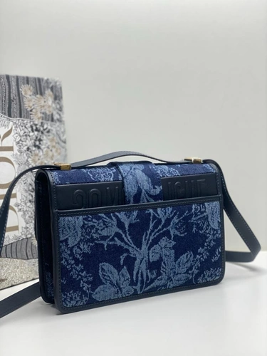 Женская тканевая сумка Dior синяя с цветочным рисунком 24/17/7 см фото-6