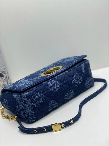 Женская тканевая сумка Dior синяя с цветочным рисунком 28/15/9 см фото-6