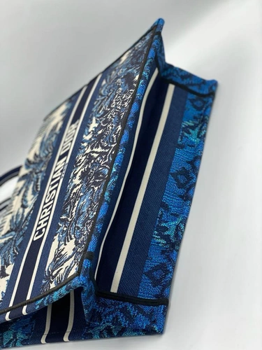 Женская сумка-шоппер Dior тканевая с рисунком синяя 41/32/15 см фото-6