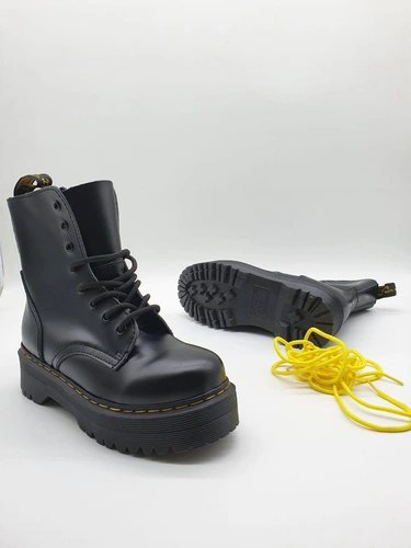 Ботинки женские Dr.Martens 1460 Jadon Re 2020 на платформе черные с желтыми шнурками фото-2