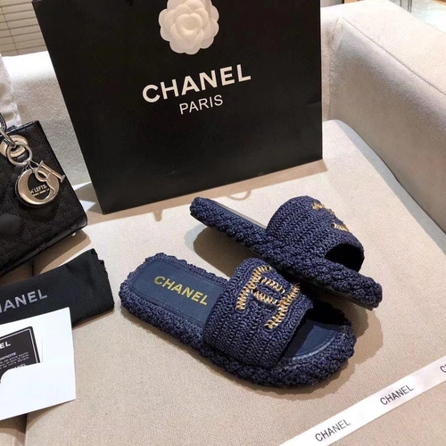 Шлепанцы женские Chanel синие премиум-люкс коллекция 2021-2022 фото-4