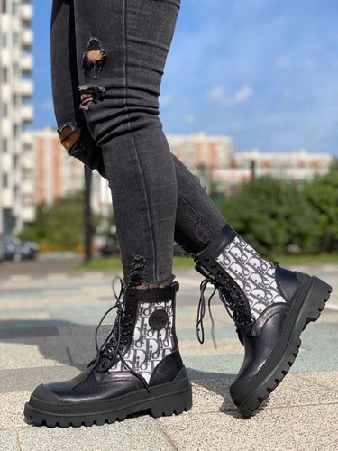 Ботинки женские Dior черно-серые фото-9