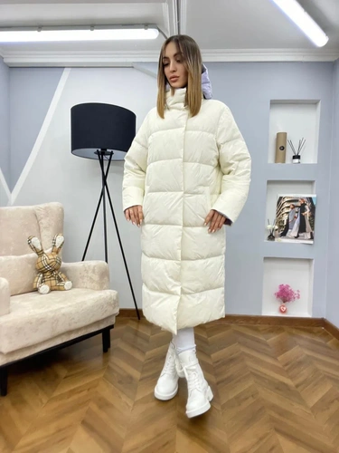 Женское премиум-люкс пальто белое A6571 фото-2