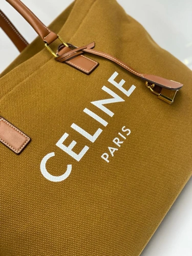 Женская сумка-шоппер Celine тканевая горчичная 41/30/14 см фото-2