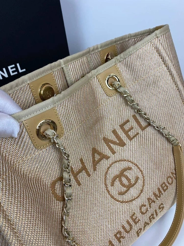 Женская сумка Shopping Chanel бежевая 41/26/15 премиум-люкс фото-3