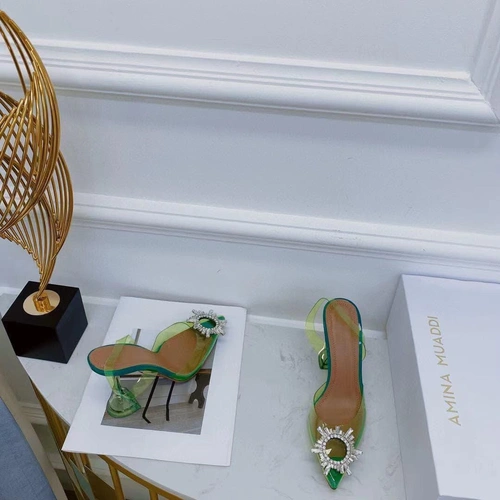 Туфли-босоножки женские силиконовые Amina Muaddi зеленые премиум-люкс коллекция 2021-2022 фото-3