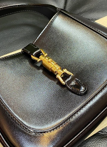 Женская кожаная миниатюрная сумочка-хобо Jackie Gucci черная качество премиум-люкс 19/13/3 см фото-8