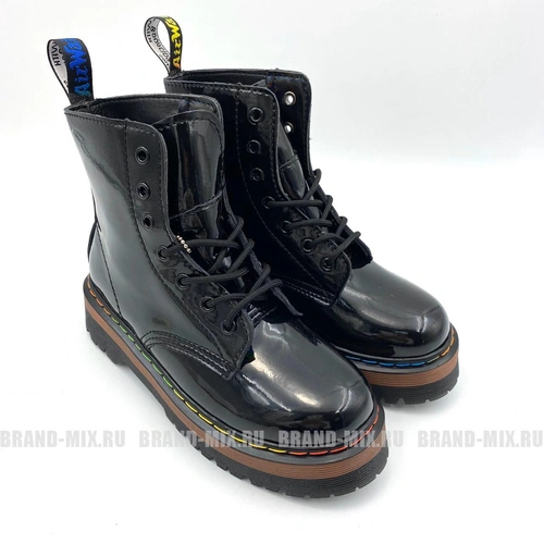 Мартинсы ботинки Dr Martens 1460 Jadon Lacquered на платформе чёрные фото-3
