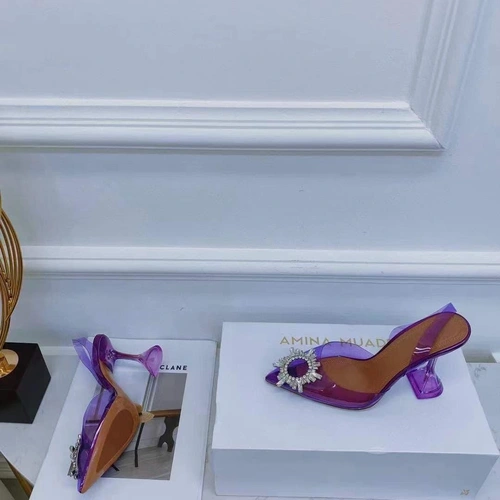 Туфли-босоножки женские силиконовые Amina Muaddi фиолетовые премиум-люкс коллекция 2021-2022 фото-5