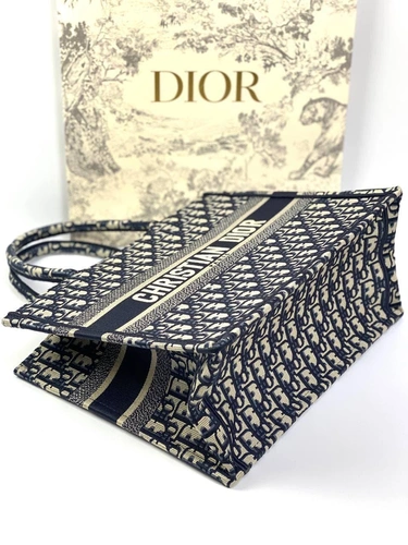 Женская сумка Dior Book Tote среднего формата с рисунком-монограммой синего цвета 36,5/28/17,5 см качество премиум-люкс фото-4
