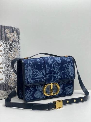 Женская тканевая сумка Dior синяя с цветочным рисунком 24/17/7 см фото-3
