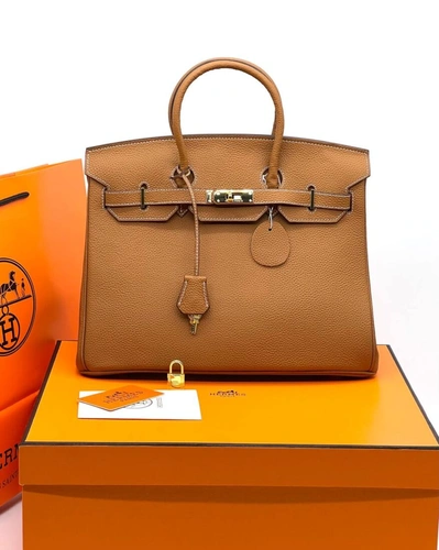 Женская сумка Hermes Birkin 35×26 см A109395 коричневая фото-7