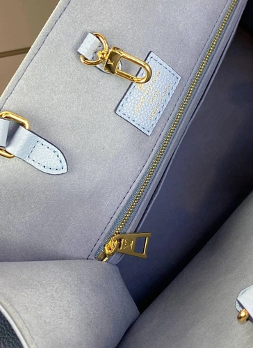 Женская кожаная сумка Louis Vuitton Onthego MM голубая с рисунком премиум-люкс качества 35/27/14 см фото-6