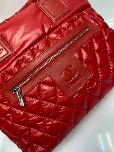 Женская тканевая сумка Chanel красная 36/28/16 см фото-3