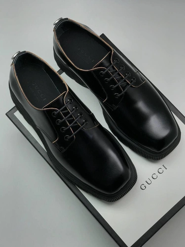 Мужские туфли-дерби кожаные Gucci черные коллекция 2021-2022 фото-4