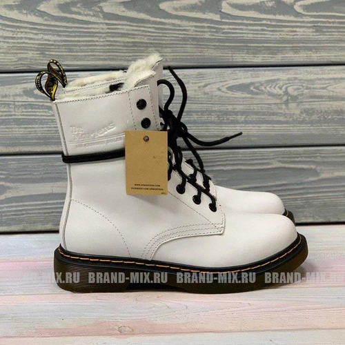 Зимние Мартинсы ботинки Dr Martens 1460 Glany с мехом белые