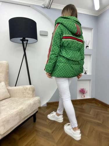 Женская премиум-люкс куртка gucci зелёная/красная A5910 фото-2