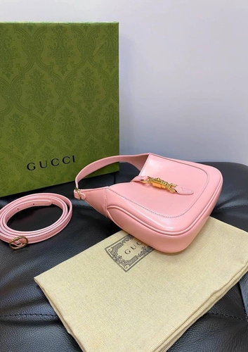 Женская кожаная миниатюрная сумочка-хобо Jackie Gucci розовая качество премиум-люкс 19/13/3 см фото-5