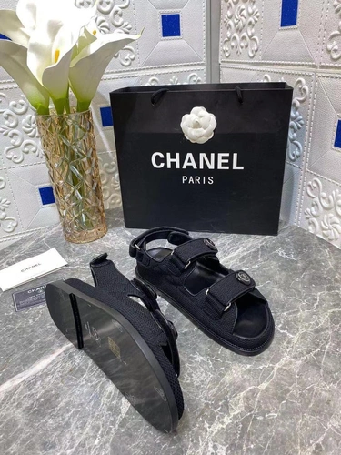 Сандалии женские Chanel черные премиум-люкс коллекция 2021-2022 фото-4
