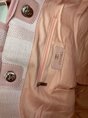 Женская тканевая сумка Shopping Chanel розовая с кожаными ручками 38/32/16 см фото-2