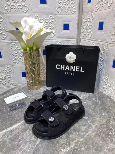 Сандалии женские Chanel черные премиум-люкс коллекция 2021-2022 фото-7