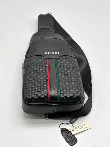Мужская сумка Gucci A104233 кожаная чёрная 30:16 см фото-3