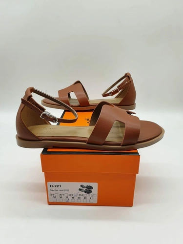 Босоножки женские Hermes Chypre Sandals A110041 кожаные коричневые фото-4