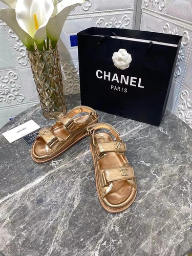 Сандалии женские Chanel золотистого цвета премиум-люкс коллекция лето 2021 фото-5
