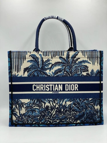 Женская сумка-шоппер Dior тканевая с рисунком синяя 41/32/15 см фото-4