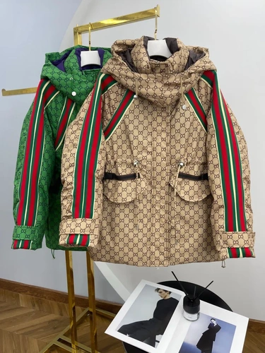 Женская премиум-люкс куртка gucci зелёная/красная A5910 фото-3