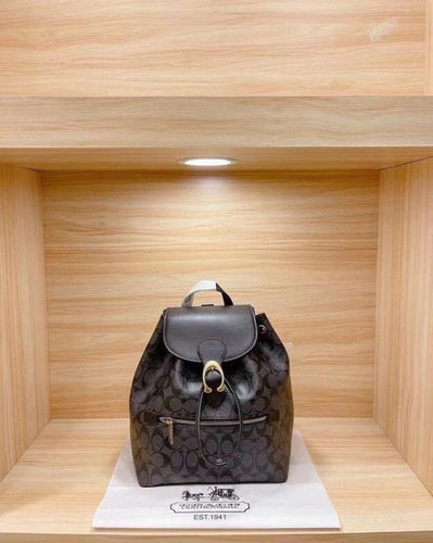 Женский рюкзак Coach из канвы с кожаными вставками черный 28/24 см
