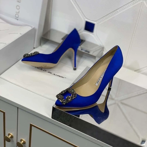 Атласные женские туфли Manolo Blahnik Hangisi ярко-синие премиум-люкс коллекция 2021 фото-2