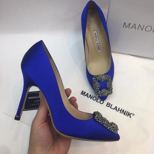 Атласные женские туфли Manolo Blahnik Hangisi ярко-синие премиум-люкс коллекция 2021 фото-3