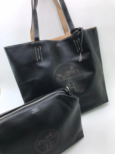 Женская кожаная сумка Hermes черная двусторонняя фото-2