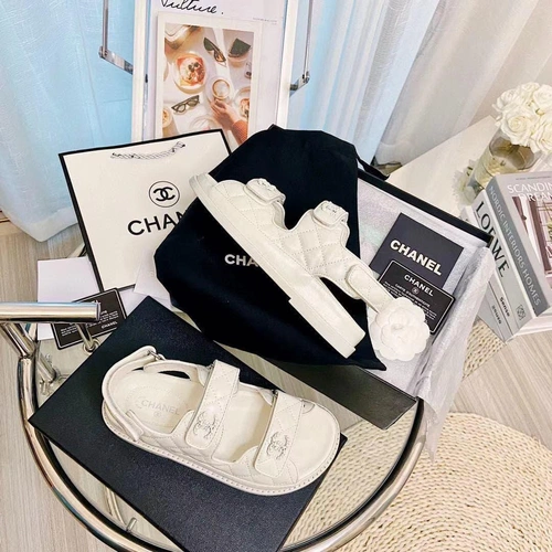 Сандалии женские кожаные Chanel белые премиум-люкс коллекция 2021-2022 фото-3