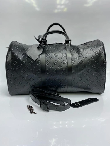 Дорожная сумка Louis Vuitton из тисненой канвы черная 50/28/22 см