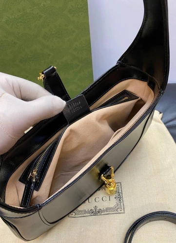 Женская кожаная сумка-хобо Jackie Gucci черная качество премиум-люкс 27/19/4 см фото-2