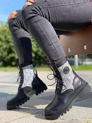 Ботинки женские Dior черно-серые фото-4