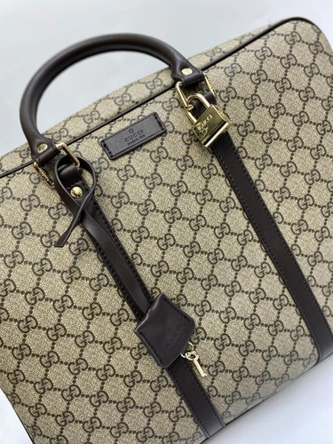 Мужская сумка для документов Gucci из канвы бежевая с рисунком 40/30/7 см A82011 фото-4