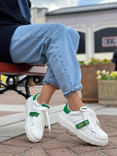 Кроссовки-сникеры Dior B27 белые с зелеными вставками коллекция 2021-2022 фото-5