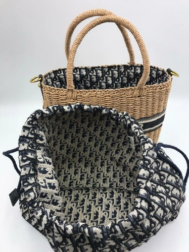 Женская сумка-корзина Dior из ротанга коричневая  30/21 см фото-5