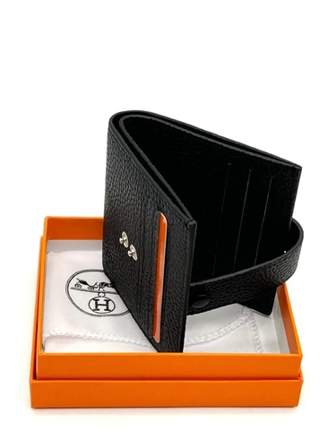 Кожаный бумажник Hermes 10/12 см A103055 чёрный фото-3
