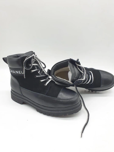 Зимние ботинки женские Chanel с мехом черные фото-4