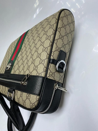 Мужская сумка для документов Gucci из канвы бежевая с рисунком 38/29/7 см фото-5