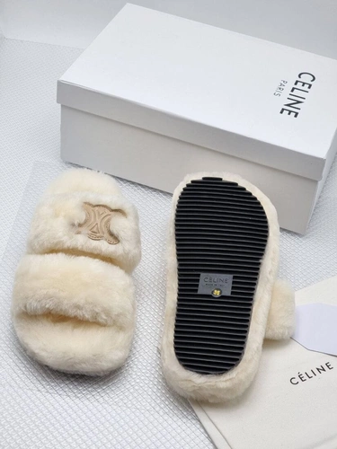 Тапочки женские Celine Fur белые фото-2