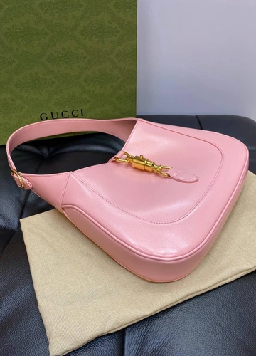 Женская кожаная сумка-хобо Jackie Gucci розовая  качество премиум-люкс 27/19/4 см. фото-5