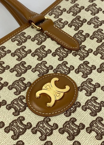 Женская сумка-шоппер Celine с рисунком-монограммой и коричневой окантовкой 43/31/15 см фото-4