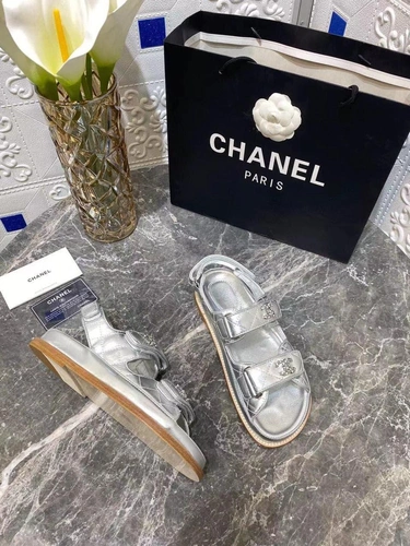 Сандалии женские Chanel цвета серебра премиум-люкс коллекция лето 2021 фото-6