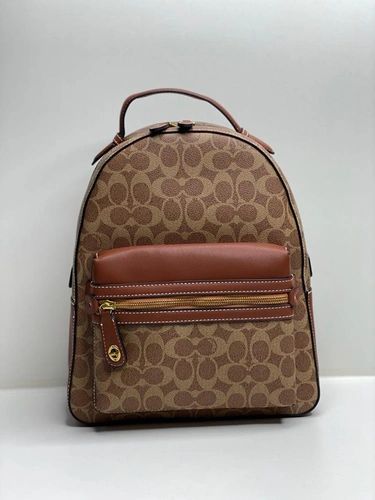 Женский рюкзак Coach коричневый из канвы с кожаными вставками 26/31/11 см